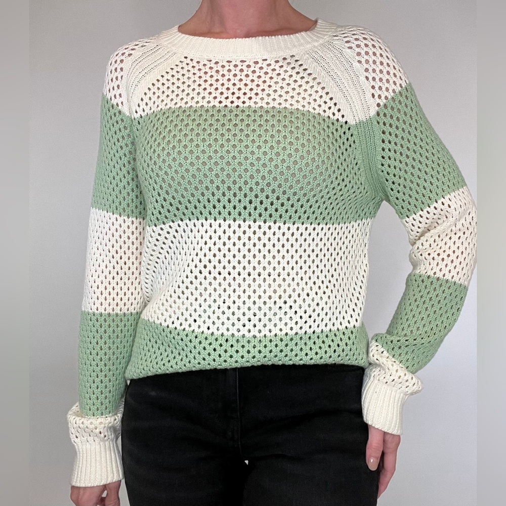 Able 100% Organic Cotton Open Knit Pistachio and Cream Sweater